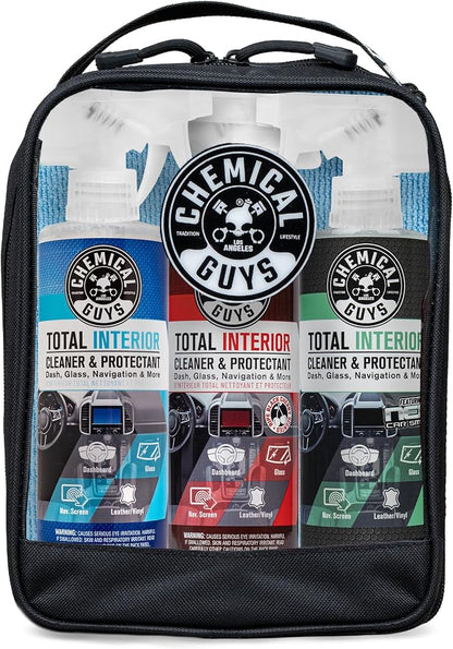 Chemical Guys Total Interior Cleaner Variety Kit With Storage Bag New Car And Black Cherry Scents Microfiber Towels Giftable Car Care Set