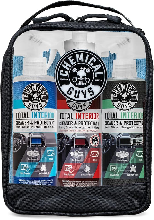 Chemical Guys Total Interior Cleaner Variety Kit With Storage Bag New Car And Black Cherry Scents Microfiber Towels Giftable Car Care Set