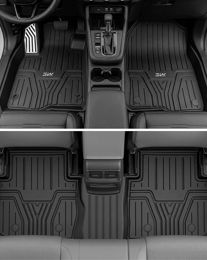 3W Floor Mats & Cargo Liner Fit for Honda CR-V 2023 2024 2025 2026 (Include Hybrid), All Weather TPE Custom Fit CRV Floor Liner 1st, 2nd Row and Trunk (Upper Positon) Full Set Car Mats Black