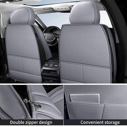HChengkikz Nappa Leather Car Seat Covers Front Seats, Gray Car seat Protector, Waterproof Car Seat Cushion, Universal Automotive Seat Covers Fit for SUV Truck Pick-up Sedan and Most Cars
