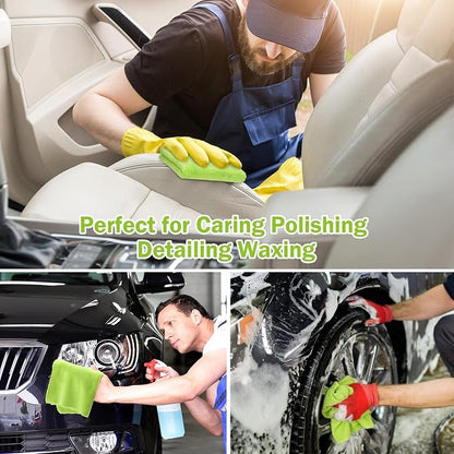 Tallew 16 Pcs Car Microfiber Towels Buffing Drying Wash Cleaning Cloths Plush Large Towels Thick Care Polishing Detailing Waxing Scratch Proof Towel, 15.75 x 15.75 Inch (Light Green)