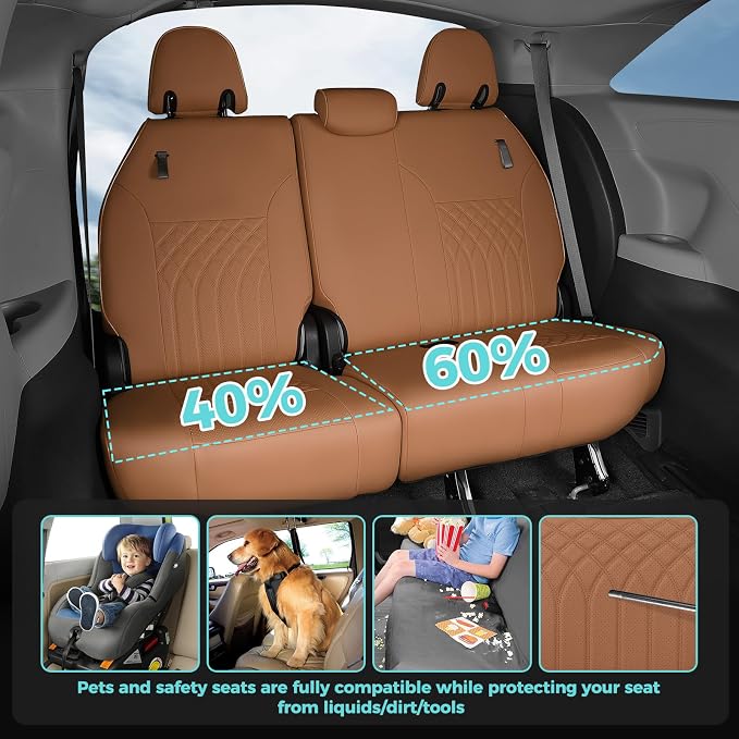 Customized for Toyota Sienna Seat Covers 2021-2026 Sienna 8 Seats 3 Row, Leather Car Seat Covers Waterproof Seat Covers Full Set for Cars, Car Seat Protectors, Airbag Compatible(Brown)