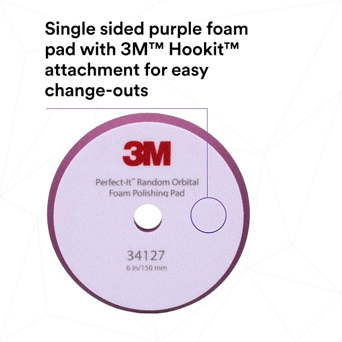 3M Perfect-It Random Orbital Foam Polishing Pad, 6"/150 mm, Purple, 34127, for Automotive Compounding and Polishing