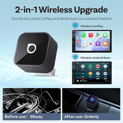 OTTOCAST Mini Slim Wireless CarPlay Adapter & Android Auto Adapter, Mini Cube 2-in-1 Adapter for Cars with Factory Wired CarPlay/Android Auto, 5GHz WiFi, Bluetooth 5.0, 5s Auto Reconnect