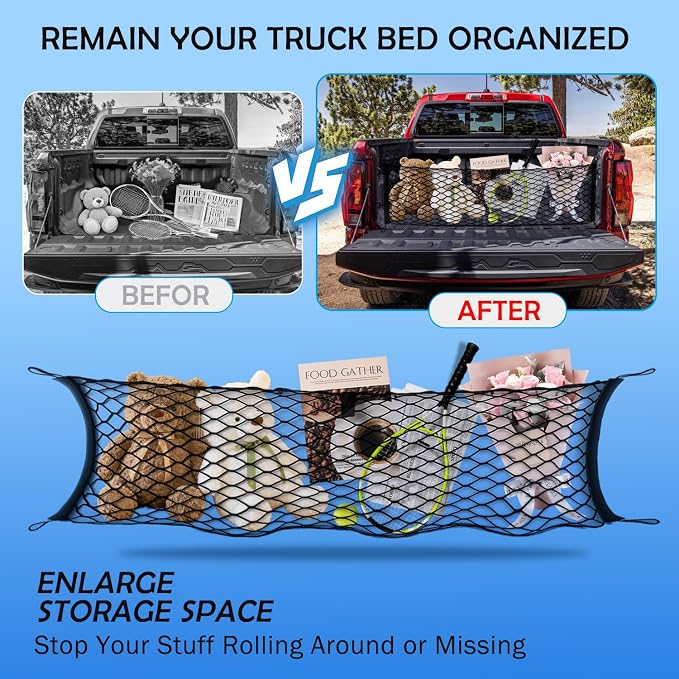 Envelope Style Cargo Net for 2023-2026 Chevy Colorado&GMC Canyon Accessories, Trunk SUV Mesh Cargo Net, Upgraded 5mm Bungee & Double-layer Nylon Storage Tailgate Netting Grocery&Tools Holder Organizer