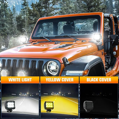 Nilight LED Light Pod with Yellow Black Covers 2PCS 18W 1260LM Flood Off Road Lights Super Bright Driving Fog Boat Lighting Pods for Trucks Pickup Golf Cart SUV ATV UTV 4x4 Van Camper