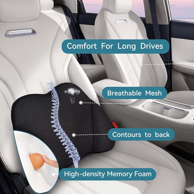 SPRFUFLY Really Amazing Lumbar Support Pillow for Car Seat - Pure Memory Foam with Breathable Removable Cover - Relieves Back Pain Lumbar Pillow(Black, 1PC)