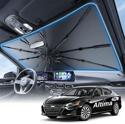2026 Upgraded Windshield Sun Shade Umbrella for Nissan Altima [Precision Custom Fit, Superior UV & Heat Block] Cooling Tech Fabric, Durable Foldable with Storage Bag, Fits 2000-2025