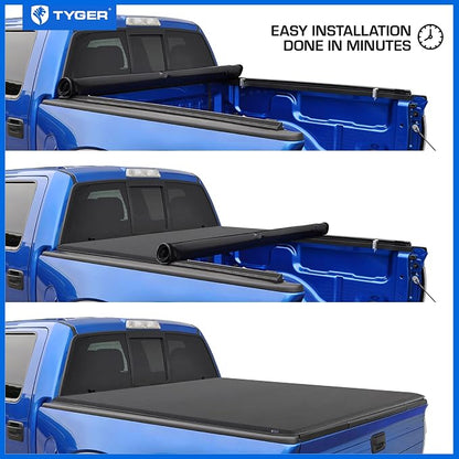 Tyger Auto T1X Soft Roll-Up in Fabric Truck Bed Tonneau Cover Compatible with 2021-2026 Ford F-150; Lightning | 5.5' (67") Bed | TG-BC1F9064X