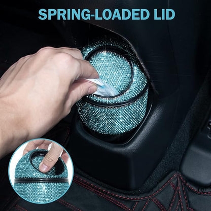 eing Car Trash Can Bling Crystal Auto Mini Trash Bin for Car Office Home Women,Car Cup Holder Garbage Can with Lid,Blue