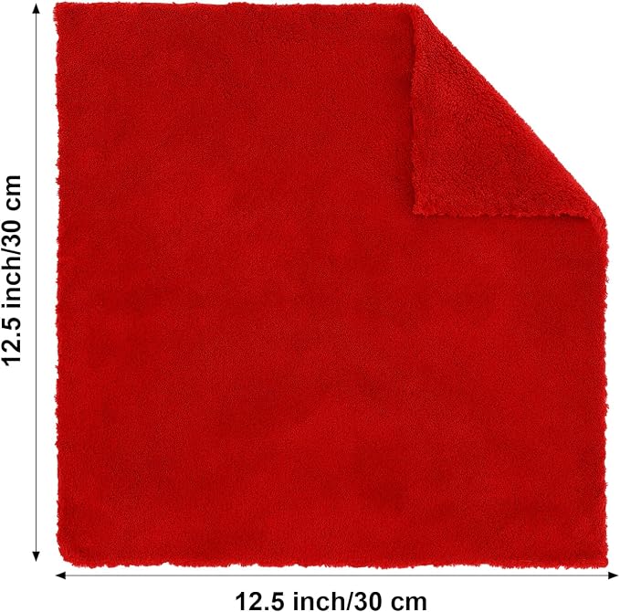 Shimeyao 30 Pcs 12.5 × 12.5 Inch Edgeless Microfiber Plush Towels for Cars Detailing Drying Wash Polishing Absorbent Cleaning Cloths, 500 GSM (Red)