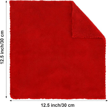 Shimeyao 30 Pcs 12.5 × 12.5 Inch Edgeless Microfiber Plush Towels for Cars Detailing Drying Wash Polishing Absorbent Cleaning Cloths, 500 GSM (Red)