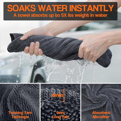 Bolant 4 Pack Twisted Loop Car Drying Towel, Microfiber Towels for Cars 24"x36", Reusable Shammy Quick Dry Cloth for Carwash, for Auto, Boat, RV, Garage & Home