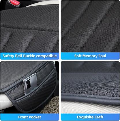 KAYI Car Seat Cushion, Comfort Memory Foam Car Cushions for Driving, Breathable Leather Surface with Anti Slip Rubber Bottom, Seat Cushion for Car and Office Chair (1, Knit Style Black)