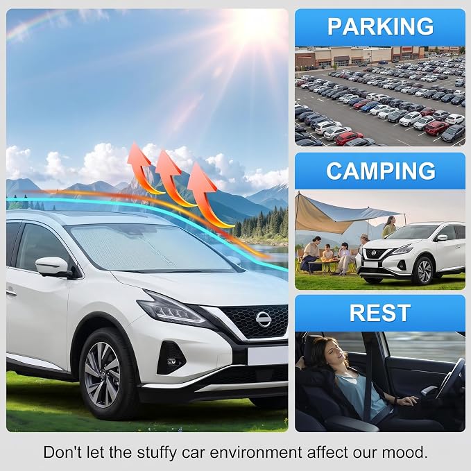 Custom Fit Windshield Sun Shade for Nissan Murano 2025-2026 | Custom Fit Windshield Cover, Blocks UV Rays, Double-Layer Heat Shield, Durable Frame, Easy Fold & Storage