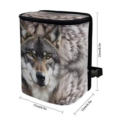 Talayituse Wolf Print Car Trash Can with Lid, Leak Proof Auto Trash Bag Hanging Vehicle Garbage Can Multipurpose Storage Container for Back Seat Road Trip