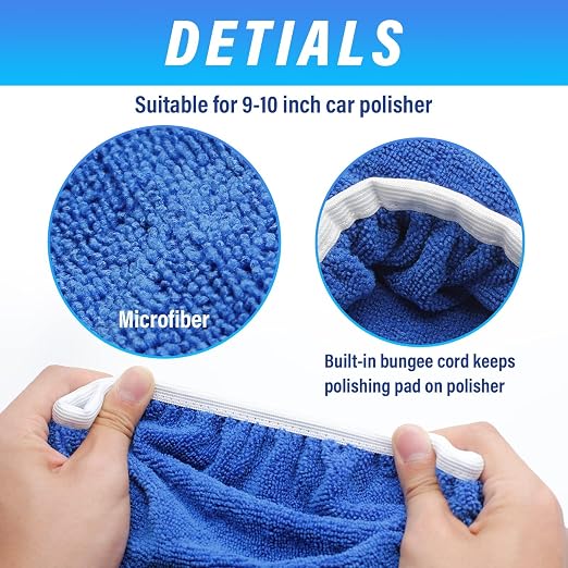 Bonsicoky 6 PCS Car Polishing Bonnet Buffing Pads - Soft Microfiber Buffing Pads Cover for 5" - 6" Car Polisher - Blue