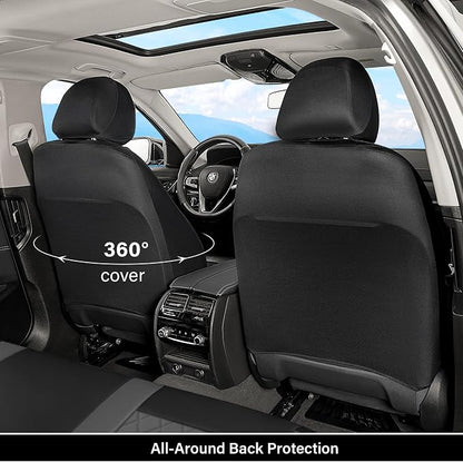 Coverado Universal Leather Seat Covers Front Seats, 2-Pack Seat Covers for SUV, Pickup Truck, Sedan, Automotive Vehicle Interior, Waterproof and Durable All Weather Protector，Black&Gray