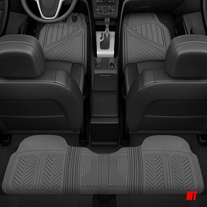 Motor Trend 3-Row Heavy Duty Rubber Floor Mats & Liners for Car SUV Van, Front 2nd & 3rd Row Durable Polymerized Latex Full Interior Protection, Extra-High Ridgeline Design, Gray