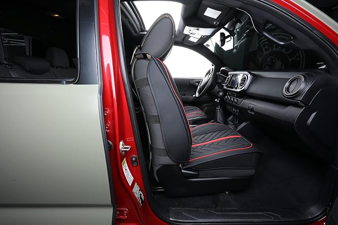 Tomatoman Tacoma Seat Covers Compatible with Toyota Tacoma 2005-2023 2024 2025 2026 Access Crew Double Cab Truck TRD Pro Trail Edition Limited SR5 Offroad Car Cushions (2 PCS Front/Black-Red)