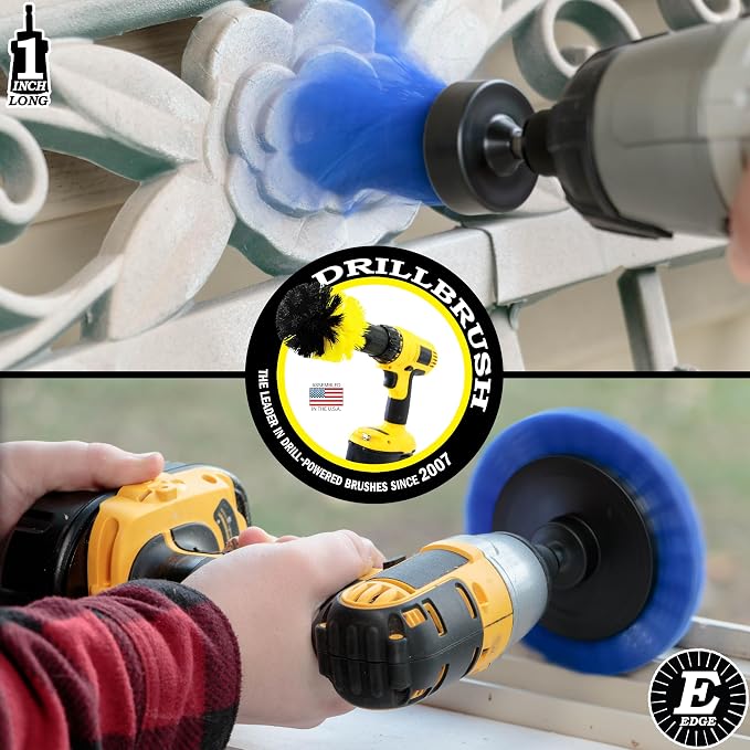 Drillbrush Boat Detailing Kit for Cordless Drill - Power Swimming Pool Tile Cleaner Brush Set - Crevice Cleaning Brush for Electric Drill - Small Power Scrubber for Grout - Spin Scrubber Attachment