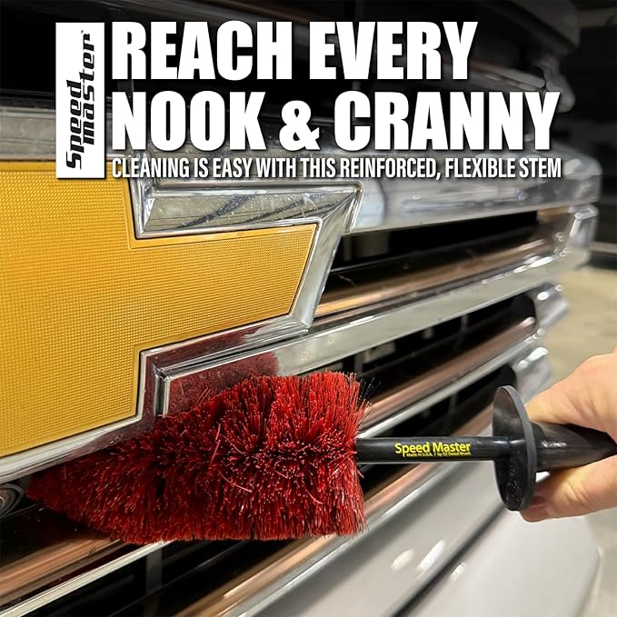 Speed Master Wheel Brush (Speed Master Mini) | Easy Cleaning for Narrow Wheel Spokes, Grills, and Engine Bays | Memory Foam Bristles | Safe on All Wheel Types