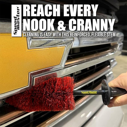 Speed Master Wheel Brush (Speed Master Mini) | Easy Cleaning for Narrow Wheel Spokes, Grills, and Engine Bays | Memory Foam Bristles | Safe on All Wheel Types