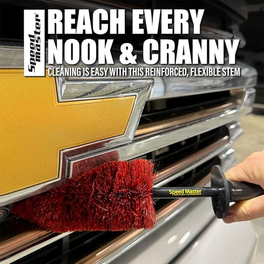 Speed Master Wheel Brush (Speed Master Mini) | Easy Cleaning for Narrow Wheel Spokes, Grills, and Engine Bays | Memory Foam Bristles | Safe on All Wheel Types