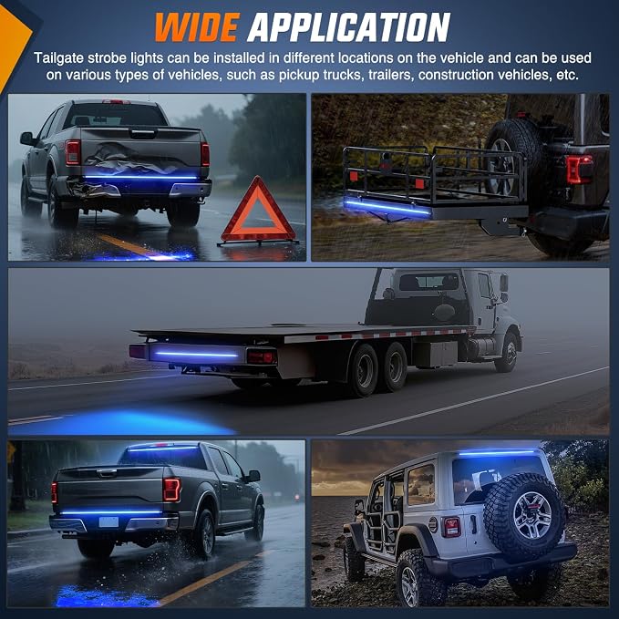 Nilight 48 Inch Truck Tailgate Strobe Light Strip Tail Emergency Bar Rear Window Warning Lamp Ultra-Bright Double Row 288 LED for Pickup Trailers Construction Vehicles Car SUV, Blue