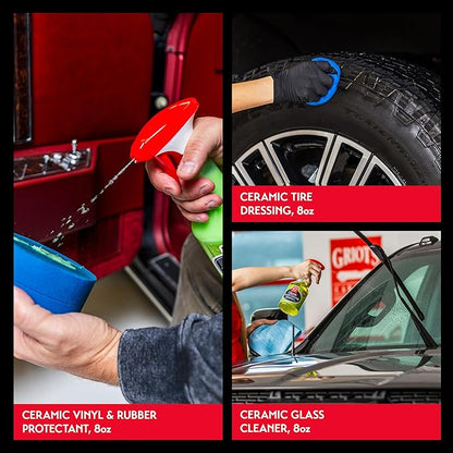 Griot's Garage Ultimate Ceramic Detail Kit for Car Detailing, Includes 8oz Bottles of Ceramic 3-in-1 Wax, Speed Shine Detailer, Tire Dressing, Glass Cleaner, and Vinyl and Rubber Protectant, 11606