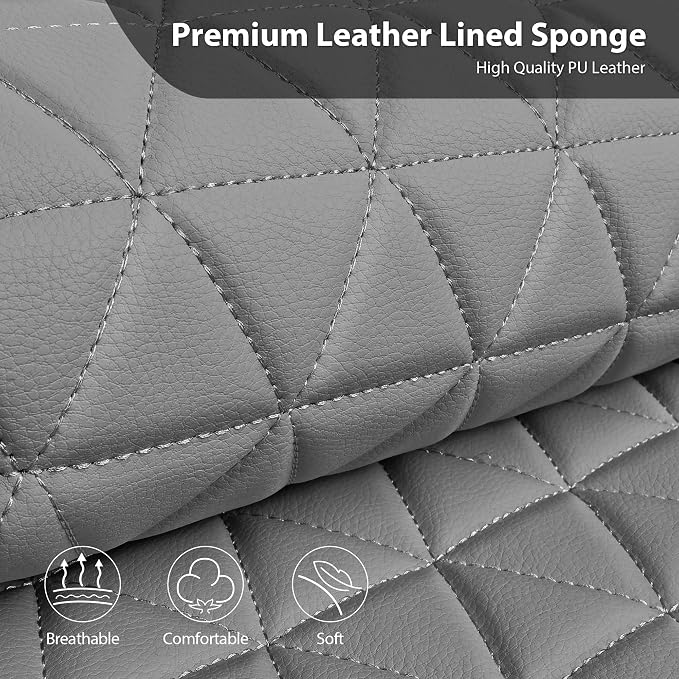 CAR PASS Bling Diamond Gray Leather Car Seat Covers Full Sets Interior Sets, Waterproof Shining Glitter Sparkly Crystal Universal Armrest Fit for Automotive Truck SUV Cute Women Girl, Gray Rhinestone