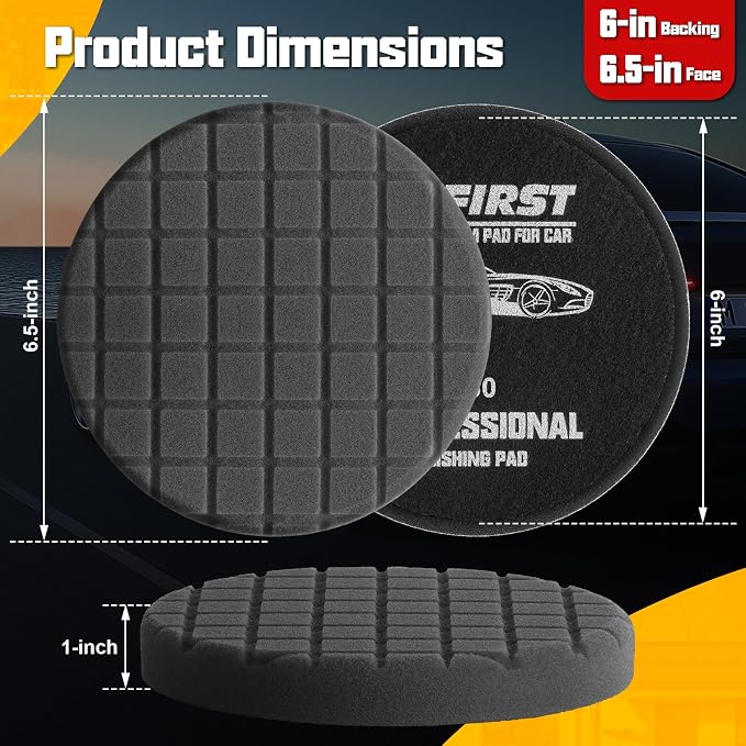 3Pcs Polishing Pad, 6 Inch Buffing Pads, Reusable & Washable Buffing Sponge Pads for Car Buffer Polisher Compounding, Waxing Pads (Black T50)