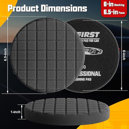 3Pcs Polishing Pad, 6 Inch Buffing Pads, Reusable & Washable Buffing Sponge Pads for Car Buffer Polisher Compounding, Waxing Pads (Black T50)