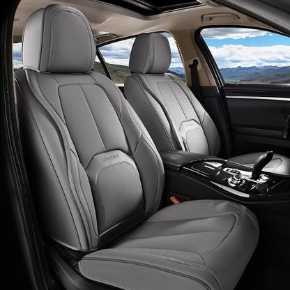 Coverado Car Seat Covers Full Set, Premium Nappa Leather Seat Covers for Car, Waterproof Car Seat Protector with Lumbar Support, Automotive Seat Covers Universal Fit for Most Cars SUV Truck(Gray)