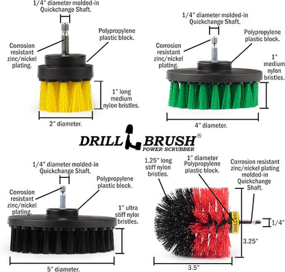 Drillbrush Multipurpose Cleaning Brush Set - Drill Brush Attachments for Cleaning Grout, Tile, Shower, Car Seats, Brick, Stone, Fiberglass, Griddles, and More - Truck/Car Detailing Drill Attachment