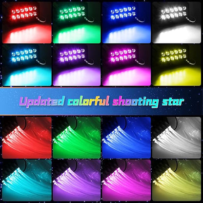 Car Starlight Headliner Kit, 4 Colors 32W Twinkle & Meteor Star Ceiling Lights, 2 in 1 Fiber Optic Light 4 Port Engine 1200pcs*0.03in*13.1ft+240 RGBW Shooting Stars Lights for Car Home Roof Décor