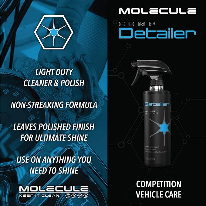 Molecule Competition Detailer Spray | Instant Car Shine Spray for Detailing Kits | Cleans & Polishes Auto Surfaces | Resists Dirt Buildup | Car Accessories Safe | 16 Ounces