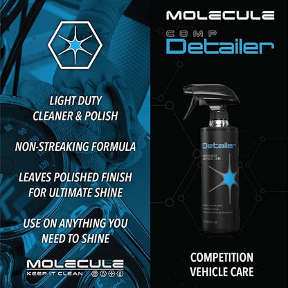 Molecule Competition Detailer Spray | Instant Car Shine Spray for Detailing Kits | Cleans & Polishes Auto Surfaces | Resists Dirt Buildup | Car Accessories Safe | 16 Ounces