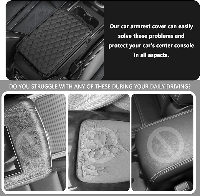 Stacool Upgraded Car Center Console Cover,Microfiber Leather Car Armrest Cover Cushion with 2 Storage Bags,Universal Car Armrest Storage Box (Black)