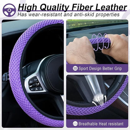 Alpmosn Elastic Stretch Steering Wheel Cover, Universal Interior Accessories Steering Wheel Cover for Women & Men, Breathable Microfiber Ice Silk, Anti-Slip, Odorless, Easy Carry(Purple)