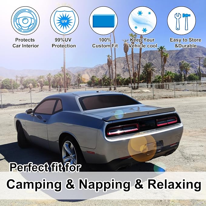 TINGLU Window Shades for Dodge Challenger 2015-2023 (SXT, RT, GT) Accessories Car Side Full Windows Rear Windshield Sun Shade Sun UV Rays & Privacy Protection for Camping,Napping,and Relaxing 6PCS