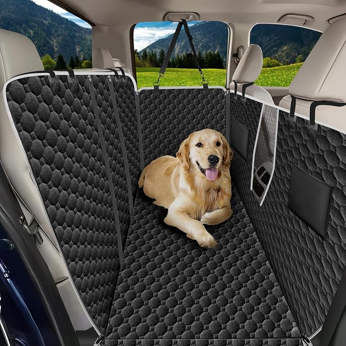 Mancro Waterproof Dog Back Seat Cover with Zipper Flap, Fit for F150/RAM | Visible Mesh Window,Split Seat Design，Great Gift，Storage Pockets，Effortless Cleaning