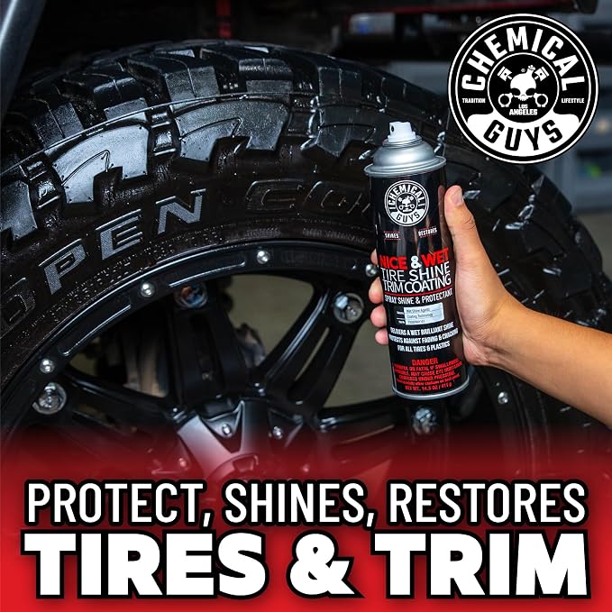 Chemical Guys Nice and Wet Tire Shine (Aerosol) (2 Pack) – High Gloss Tire Dressing Spray for Black Shine & Water-Based Protection