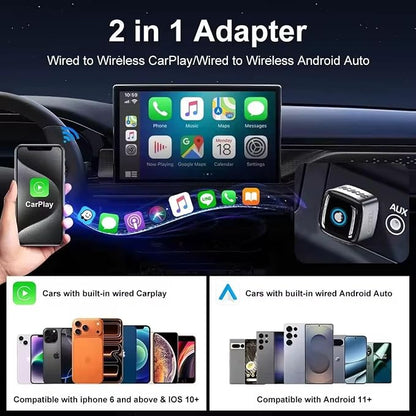 AX1 Wireless CarPlay & Android Auto Adapter for Factory Wired CarPlay Cars – On/Off Button, Device Switch, Fast Connection, Auto Reconnect, Plug & Play