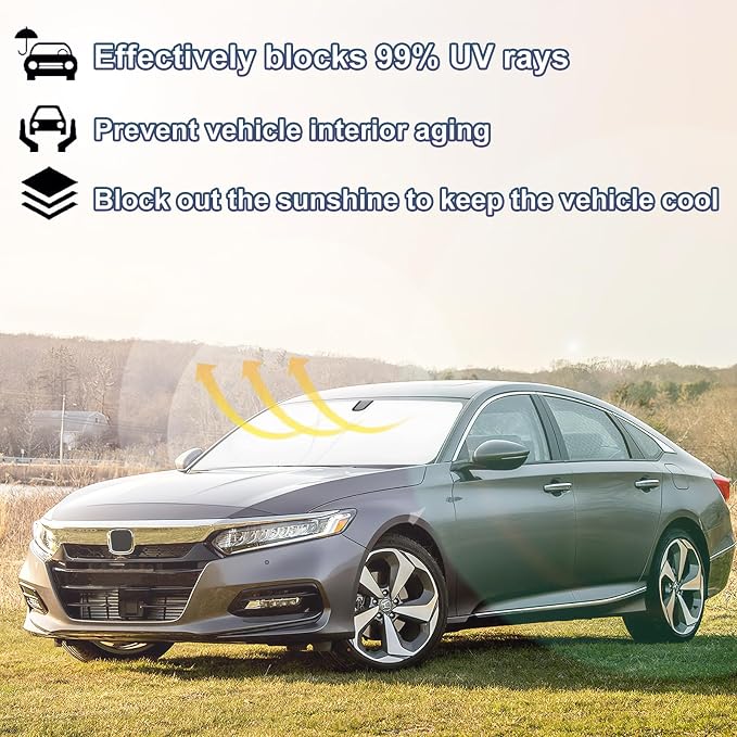 Windshield Sun Shade for 2018-2022 Honda Accord, 310T Thick Polyester Full Coverage Sun Visor, Foldable Heat Block UV Protection