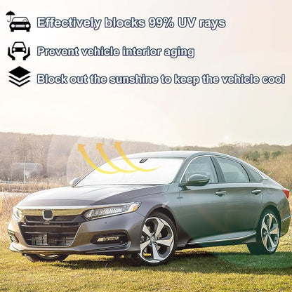 Windshield Sun Shade for 2018-2022 Honda Accord, 310T Thick Polyester Full Coverage Sun Visor, Foldable Heat Block UV Protection