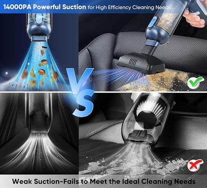 Car Vacuum Cordless, 3 in 1 Handheld Vacuum with Brushless Motor in 14000PA Powerful Suction, Mini Vacuum Cleaner with One-Touch Empty&2 Washable Filters, Portable Air Duster for Home, Desktop