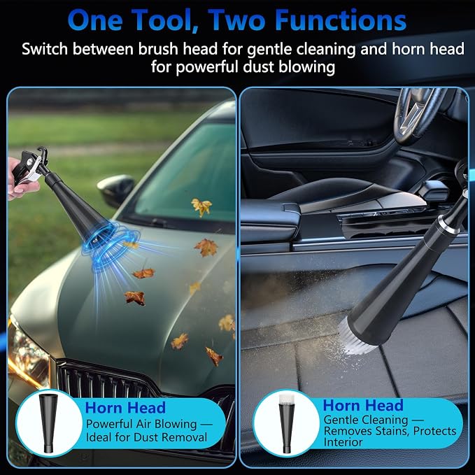 Preciva Tornado Blow Gun, Air Duster for Interior Seats, Headliner, AC Vents, Crevice Cleaning, High-Pressure 60-160PSI (0.6-0.92MPa), 1/4" Quick Connect, Includes 2 Nozzles & 2 Connectors