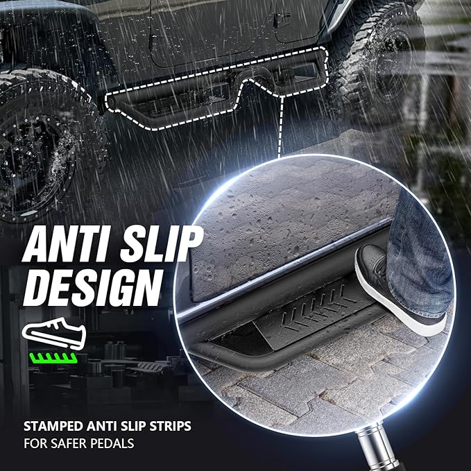 Running Boards Compatible with 2007-2018 Jeep Wrangler JK JKU Unlimited 4 Doors, Heavy-Duty Steel Nerf Bars Two Stairs Design Side Steps Bolt-on Step Plates Rock Sliders Rail