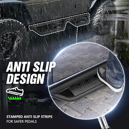 Running Boards Compatible with 2007-2018 Jeep Wrangler JK JKU Unlimited 4 Doors, Heavy-Duty Steel Nerf Bars Two Stairs Design Side Steps Bolt-on Step Plates Rock Sliders Rail